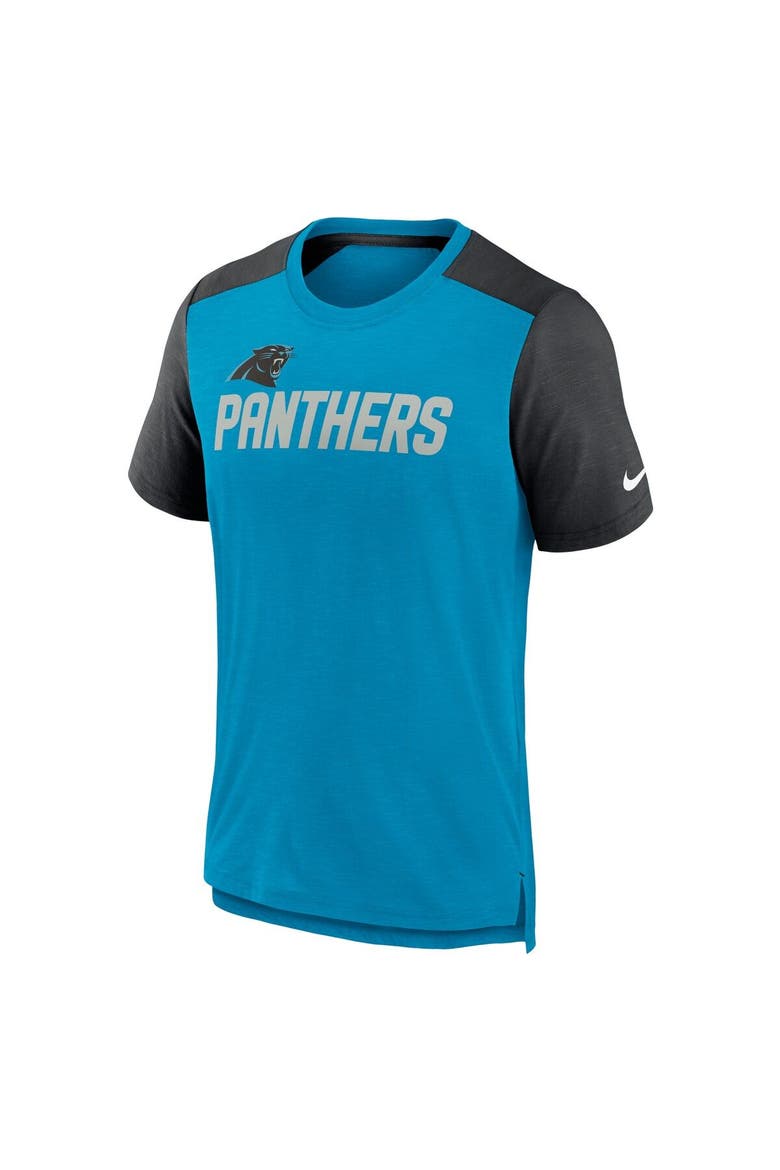Men's Nike Heathered Blue/Heathered Black Carolina Panthers Color Block Team Name T-Shirt, Alternate, color, Heather Royal