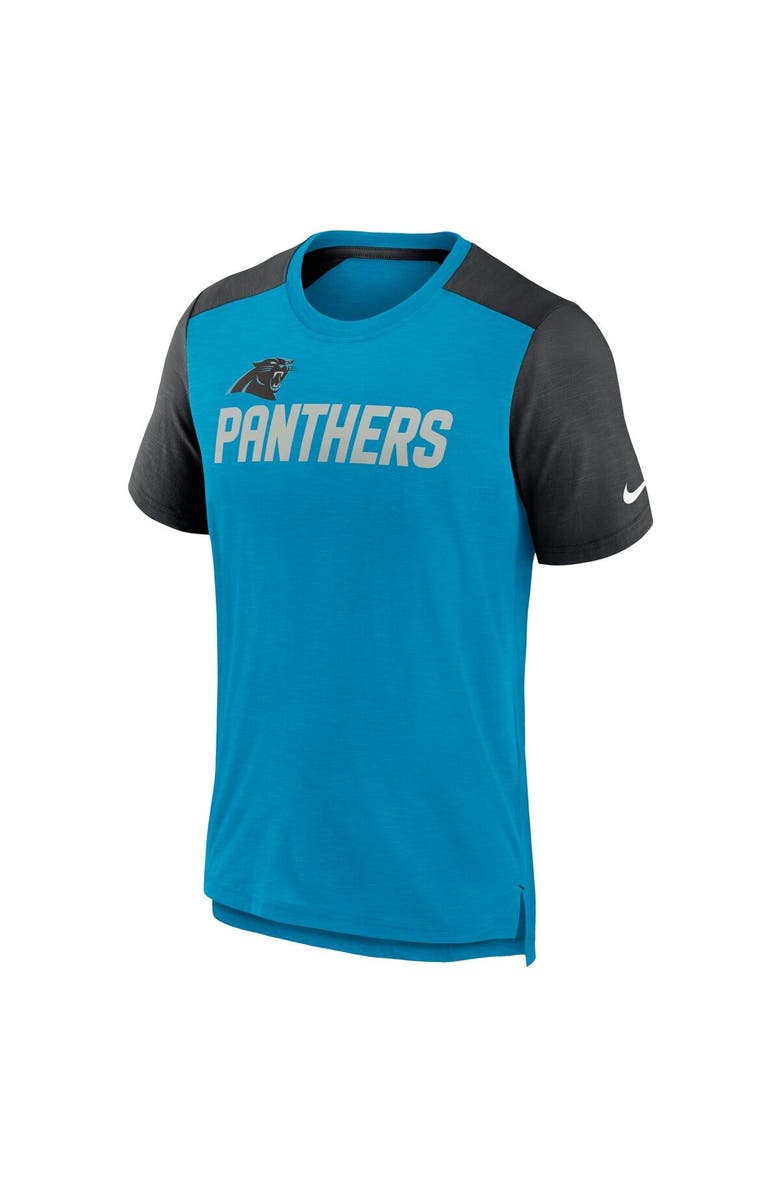 Nike Men's Nike Heathered Blue/Heathered Black Carolina Panthers Color Block Team Name T-Shirt, Alternate, color, Heather Royal