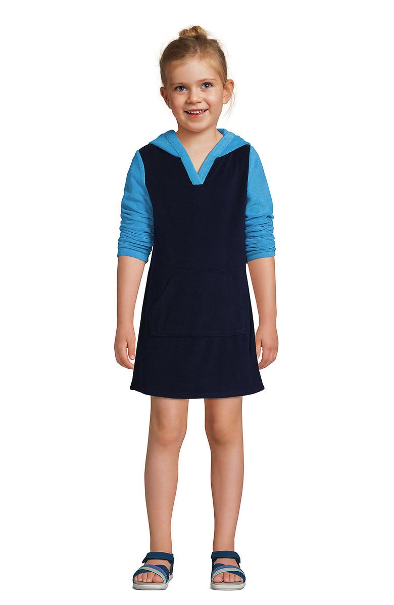 Lands' End Girls Terry Pullover Cover-up, Alternate, color, Deep Sea Navy Colorblock