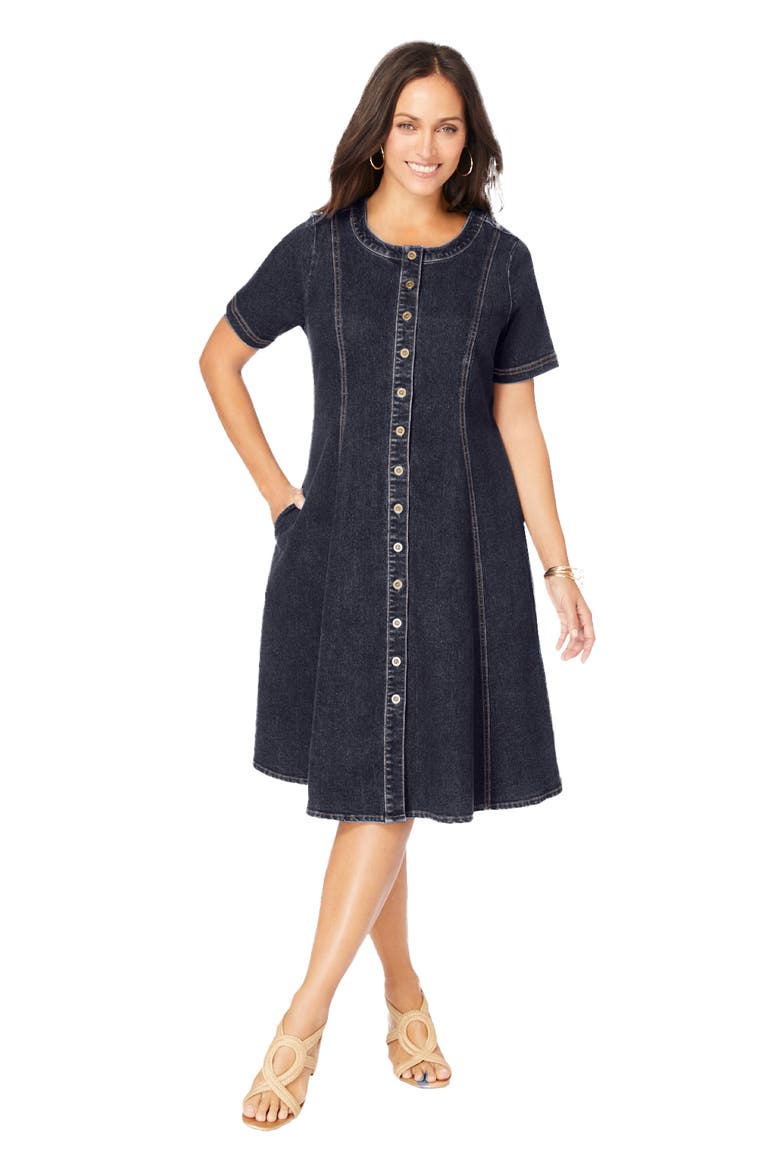 Button Front Denim Dress, Main, color, INDIGO