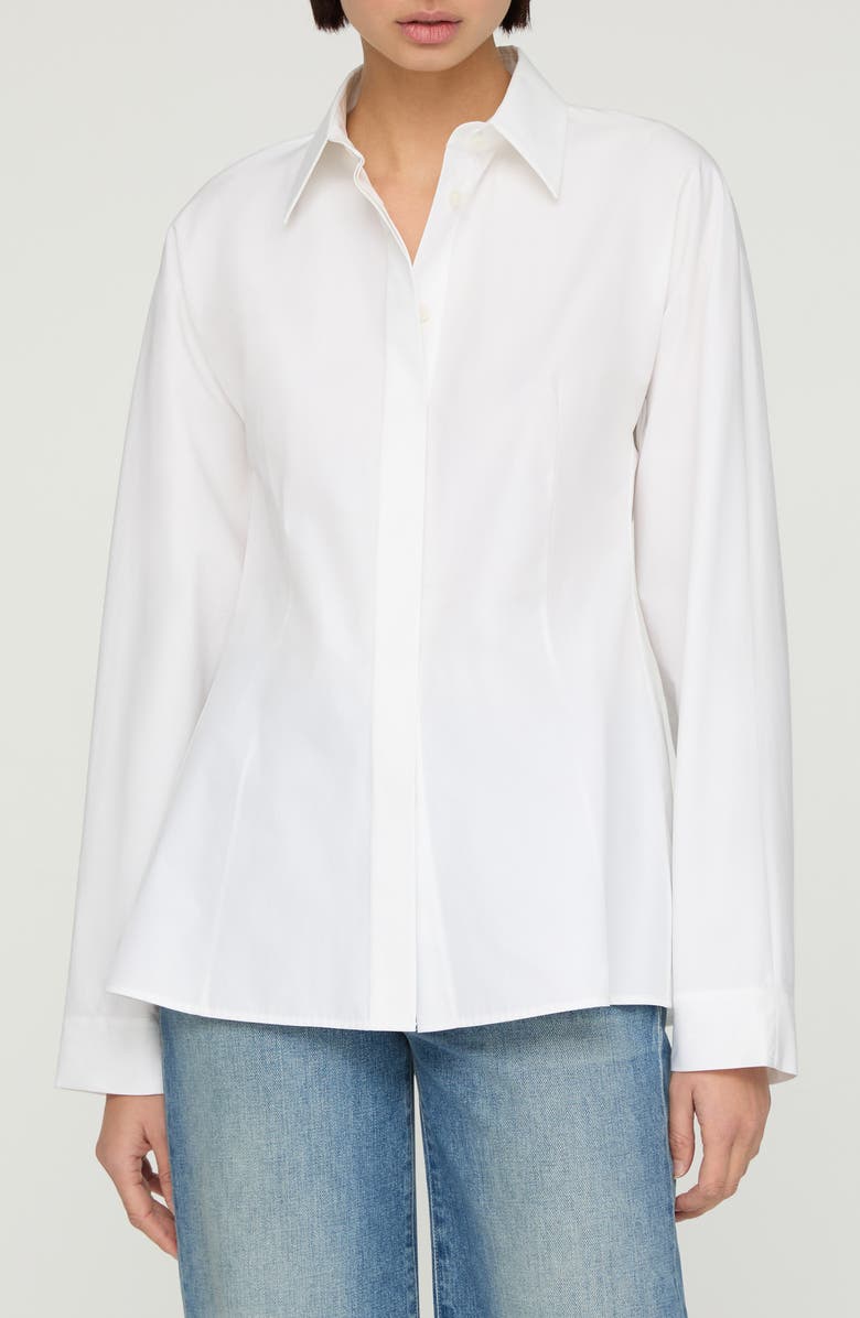 Lafayette 148 New York Pintuck Back Organic Cotton Poplin Button-Up Shirt, Main, color, White