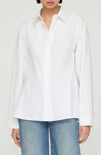 Lafayette 148 New York Pintuck Back Organic Cotton Poplin Button-Up Shirt