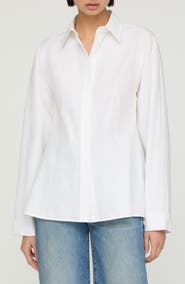 Lafayette 148 New York Pintuck Back Organic Cotton Poplin Button-Up Shirt