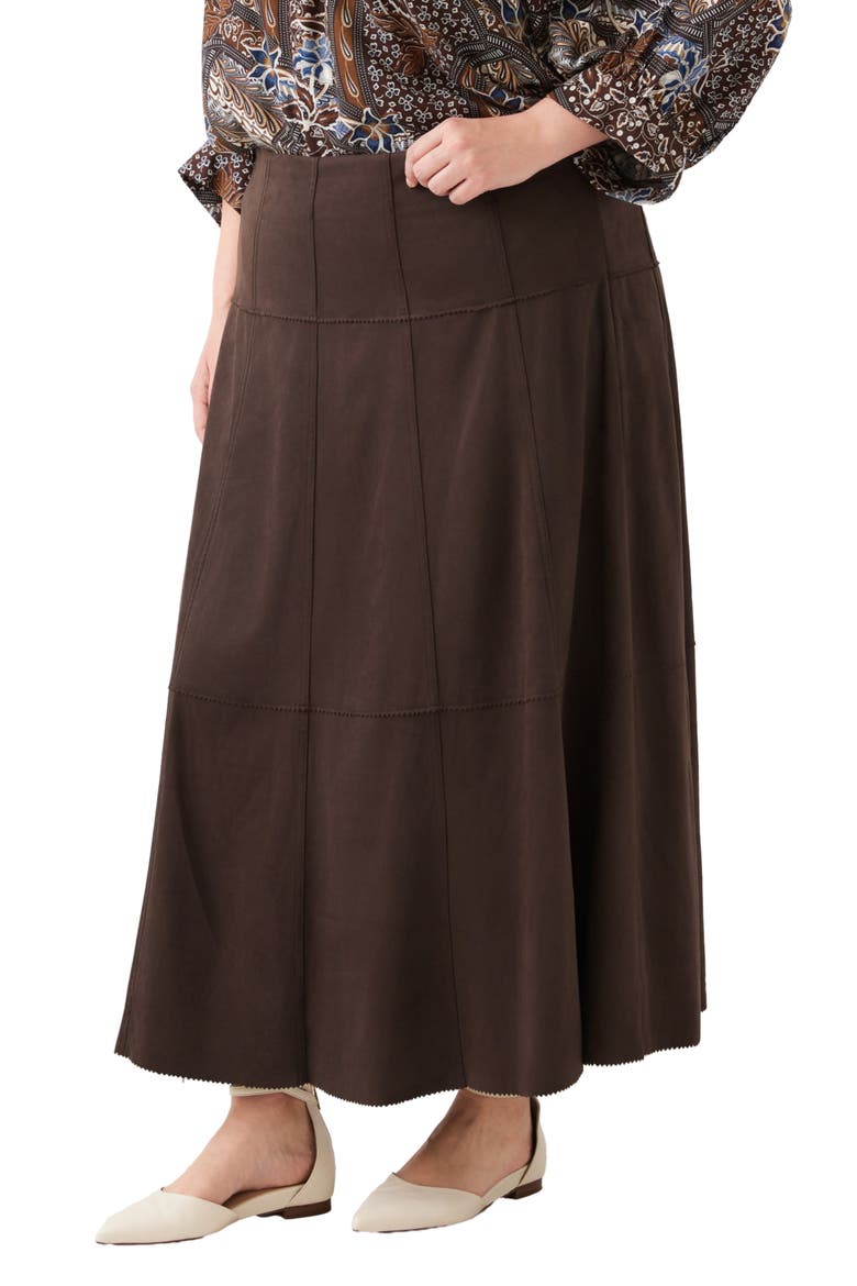 Tiered Faux Suede Maxi Skirt, Alternate, color, BROWN