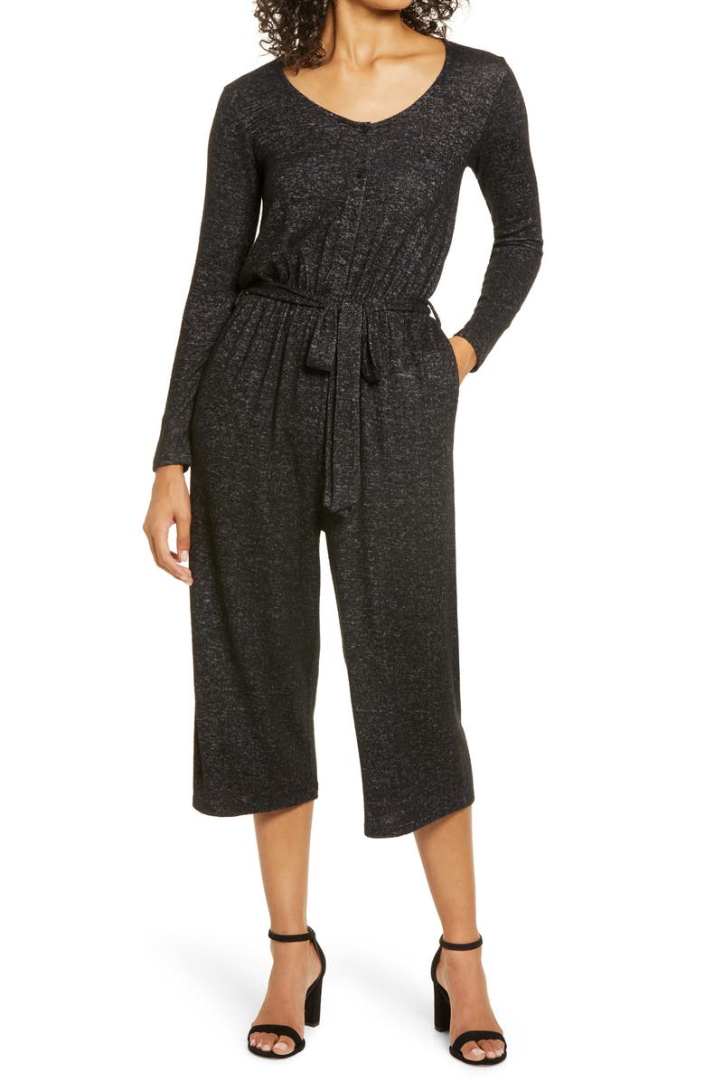 Bobeau Long Sleeve Brushed Sweater Knit Jumpsuit, Main, color, 