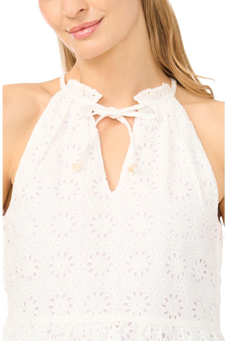 Eyelet Front Tie Halter Neck Cotton Top, Alternate, color, ULTRA WHITE