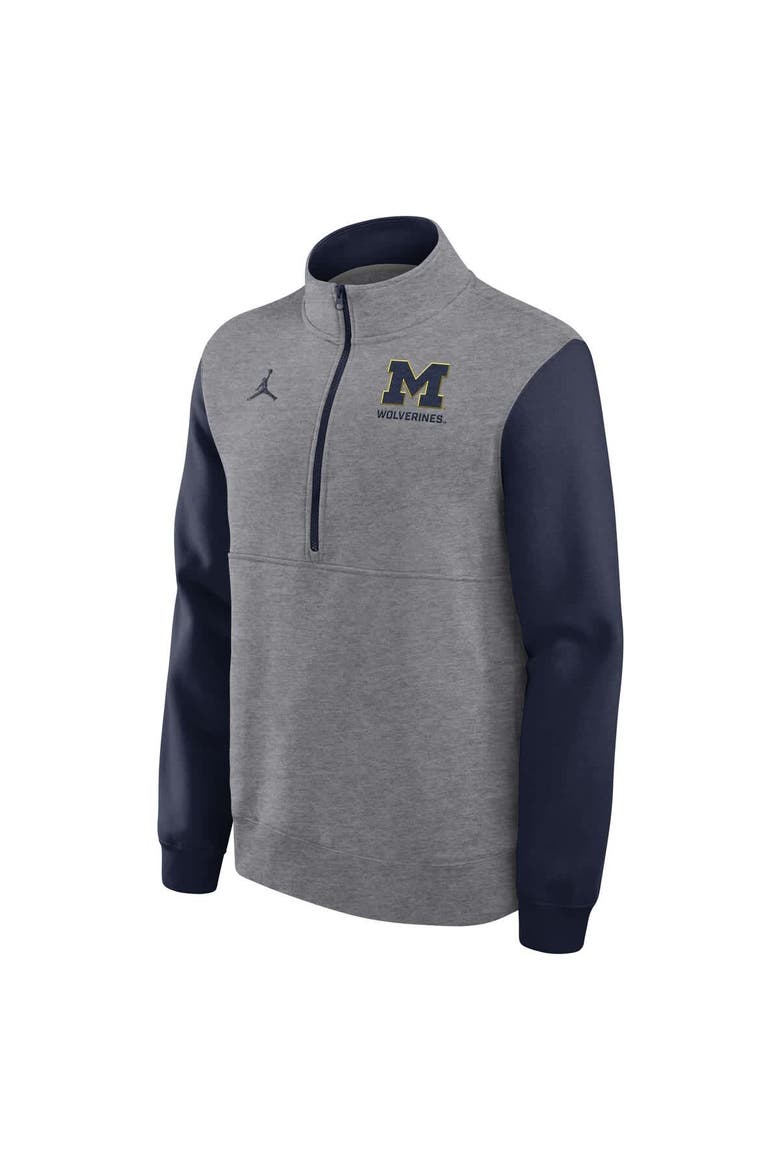 Men's Jordan Brand Heather Gray Michigan Wolverines Club Fleece Half-Zip Pullover, Alternate, color, Heather Gray