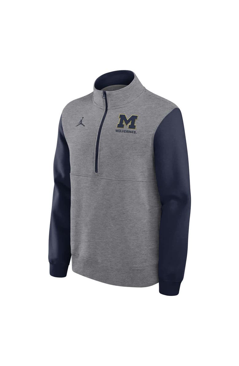 Jordan Brand Men's Jordan Brand Heather Gray Michigan Wolverines Club Fleece Half-Zip Pullover, Alternate, color, Heather Gray