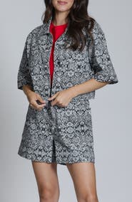 APNY Floral Print Short Sleeve Denim Jacket