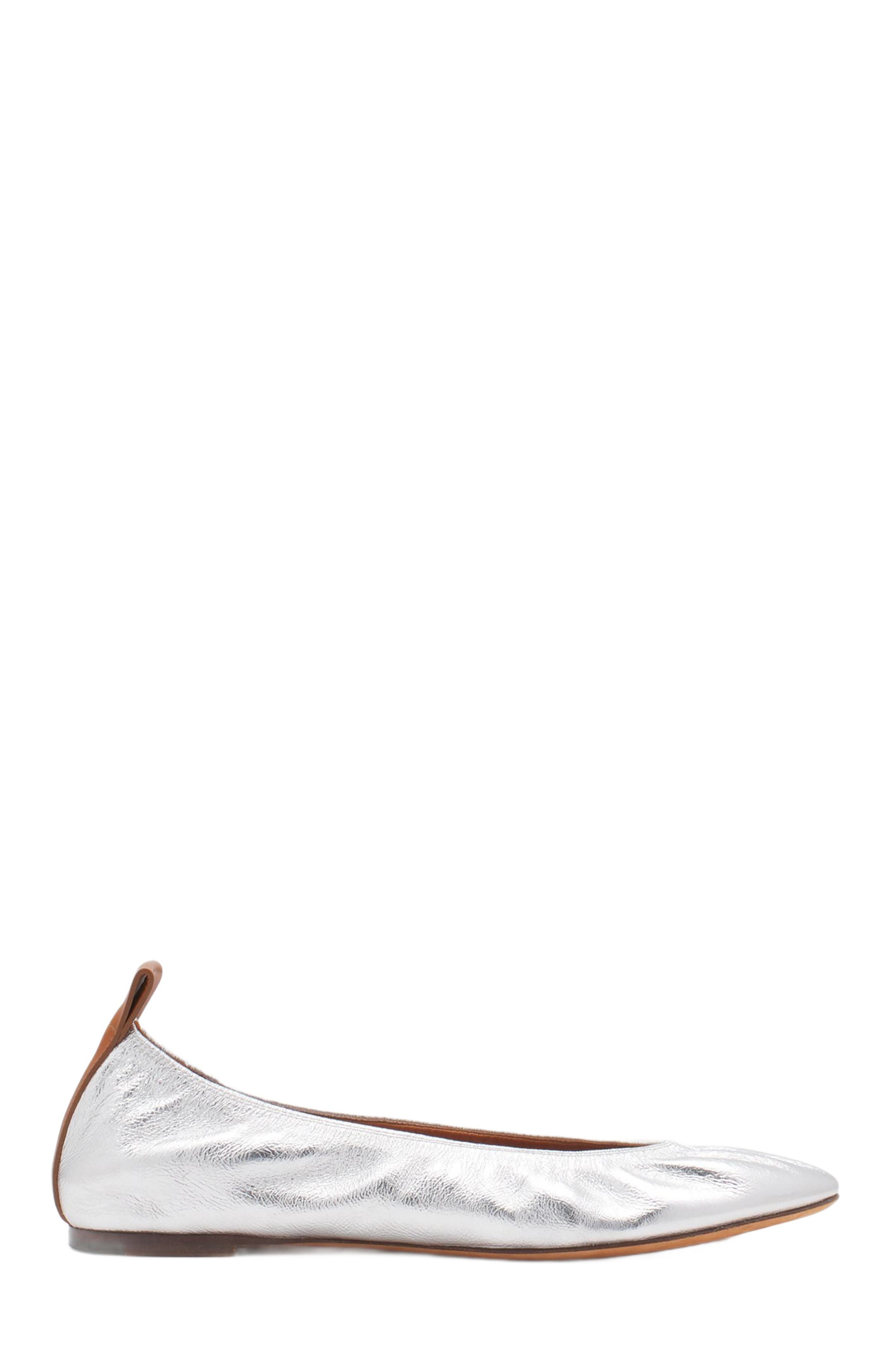Lanvin THE BALLERINA FLAT IN METALLIC LEATHER, Main, color, Silver