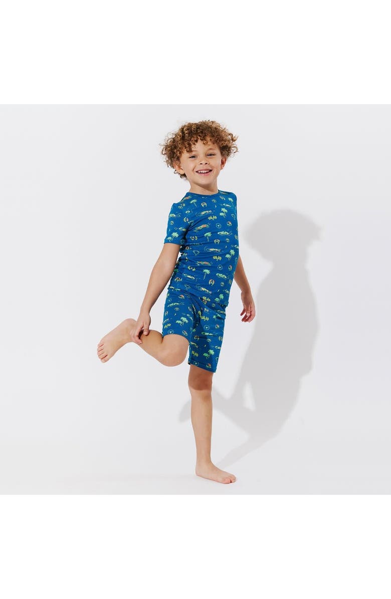 Bellabu Bear Monaco Blue Kids 2-Piece Short Sleeve & Shorts Pajama Set, Alternate, color, Monaco Blue