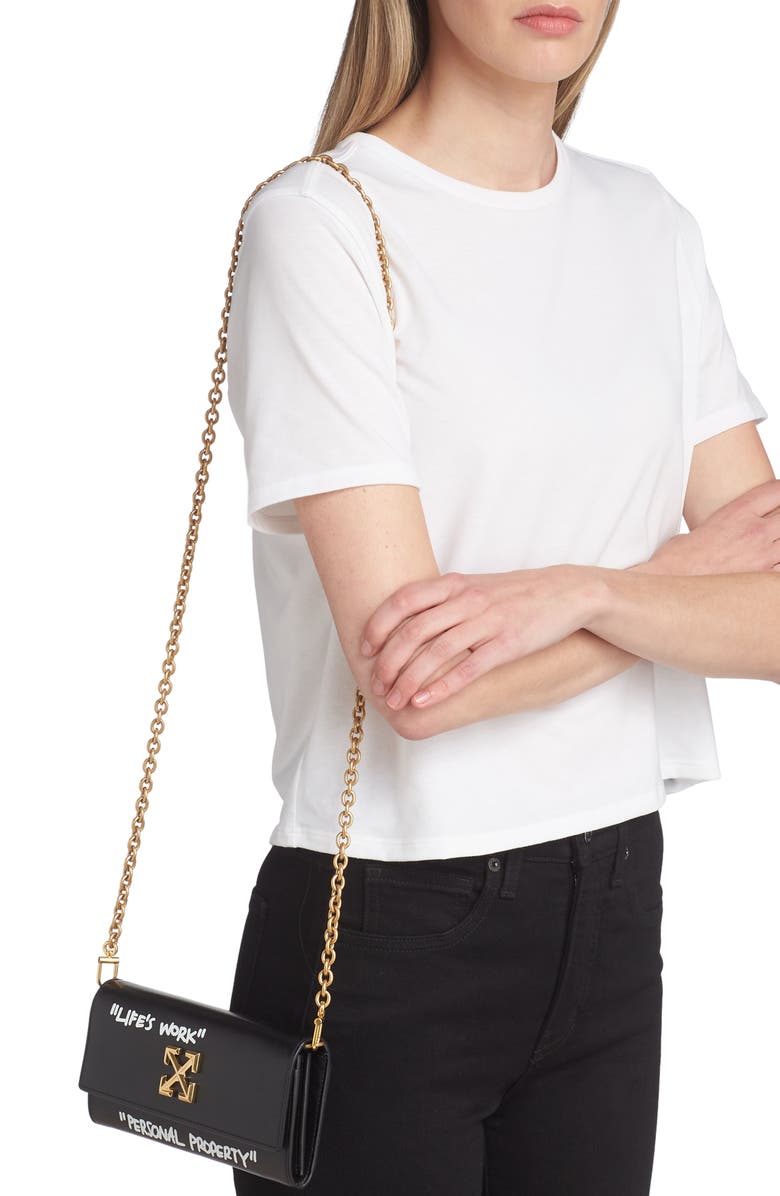 Off-White Jitney Quote Leather Wallet on a Chain, Alternate, color,