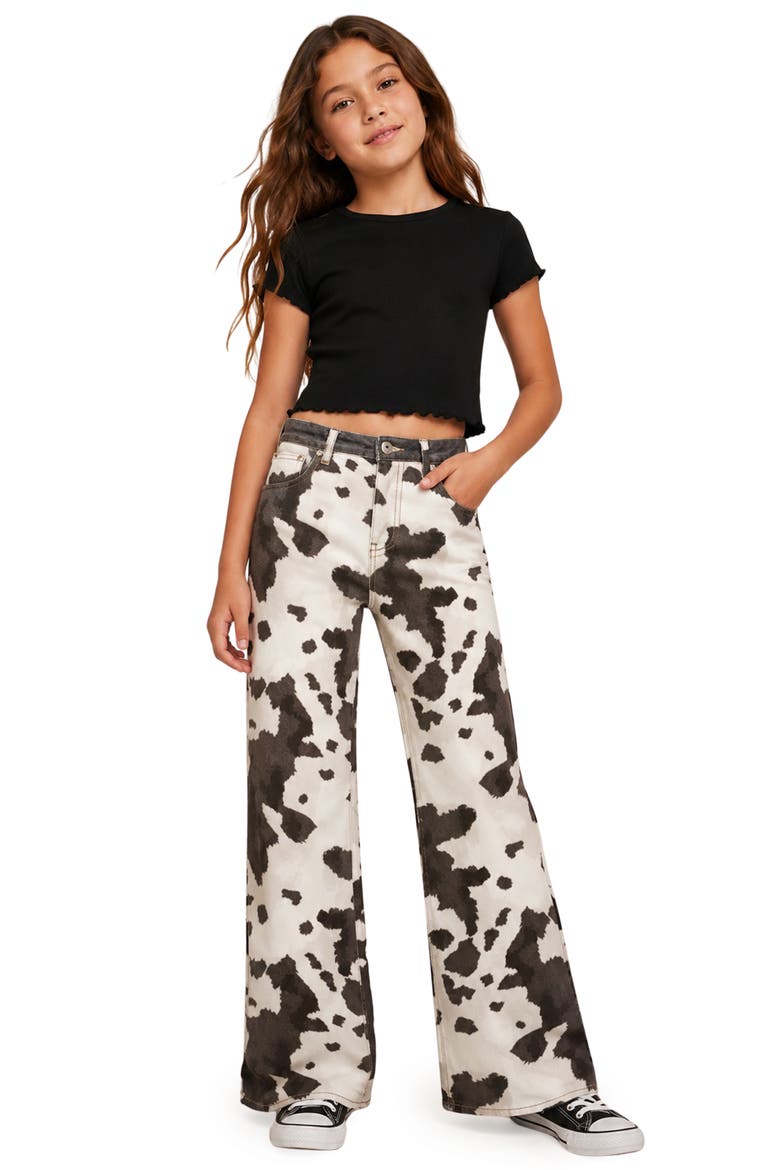 Kids' Cow Print Wide Leg Jeans, Alternate, color, COW
