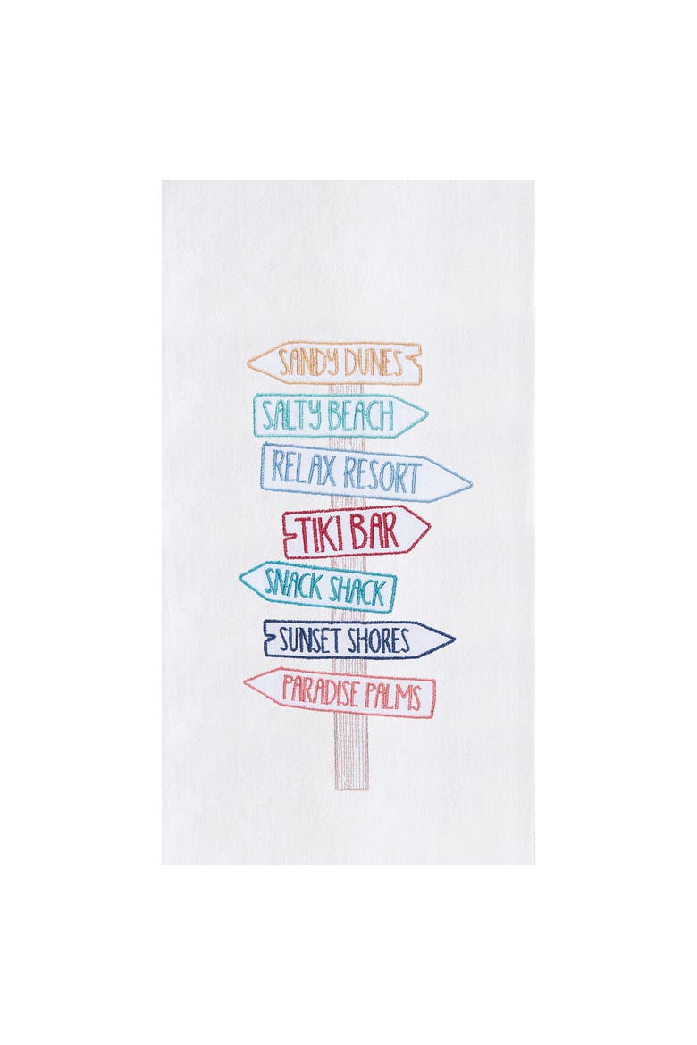 Beach Direction Sign Kitchen and Bathroom Embroidered Hand Towel, Main, color, Blue
