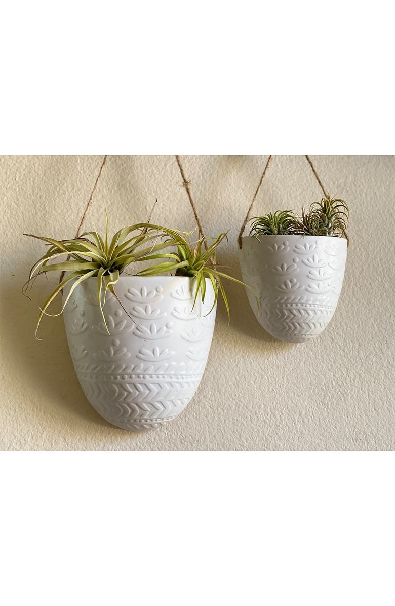 FLORA BUNDA 7.75" & 5.75" Wreath Ceramic Haning Wall Pocket - Matte White, Alternate, color,