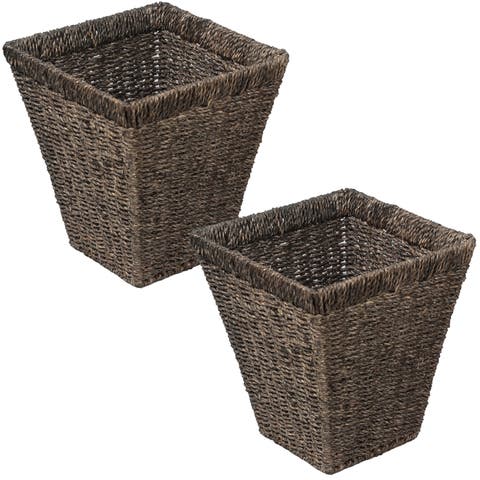 Alden Handwoven Seagrass 2.3-Gallon Tapered Square Wicker Watebasket (Set of 2)