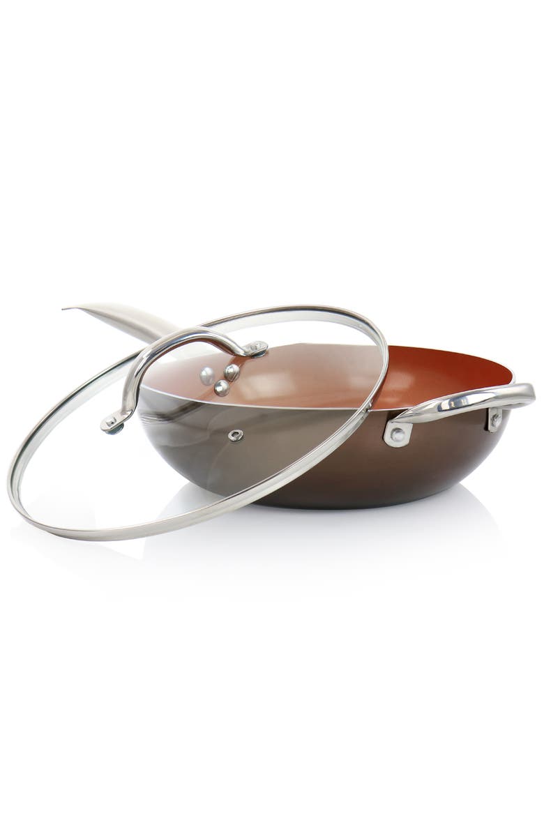 Gibson Home Copper Pan Cooking Excellence 3.5 Quart Aluminum Nonstick Saute Pan, Alternate, color, Brown