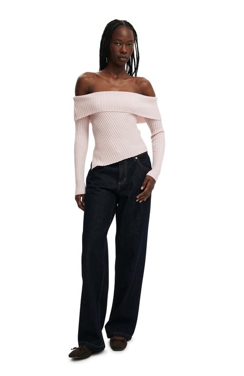 Cotton On Asym Rib Off Shoulder Knit In Pink