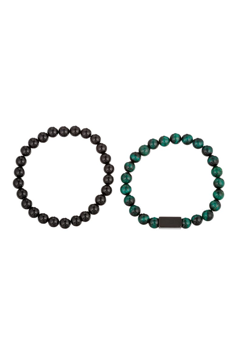 Men's Ben Set of 2 Stone Beaded Stretch Bracelets, Main, color, SILVER