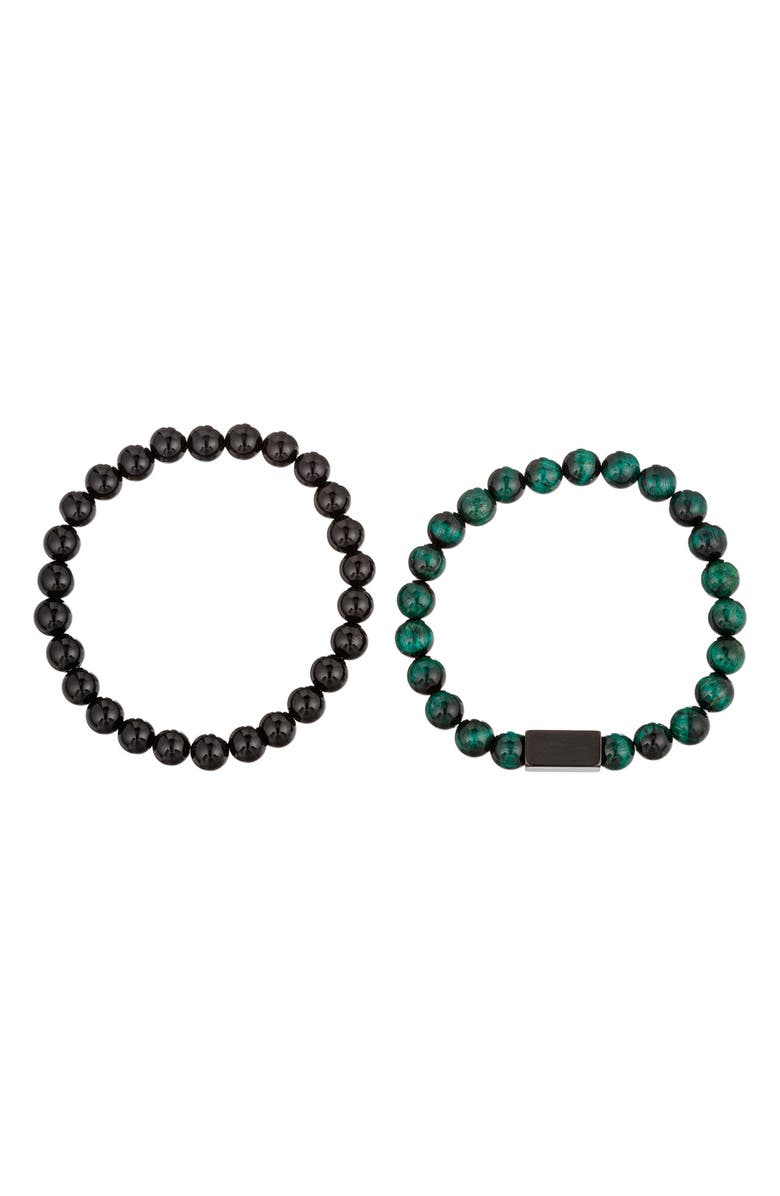 EYE CANDY LOS ANGELES Men's Ben Set of 2 Stone Beaded Stretch Bracelets, Main, color, Silver