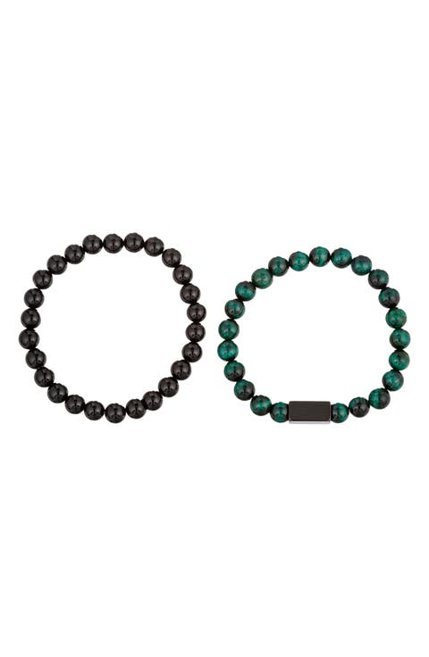 Men's Ben Set of 2 Stone Beaded Stretch Bracelets