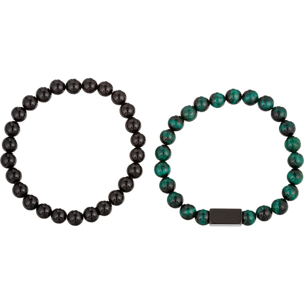 Shop Eye Candy Los Angeles Ben Set Of 2 Stone Beaded Stretch Bracelets In Silver