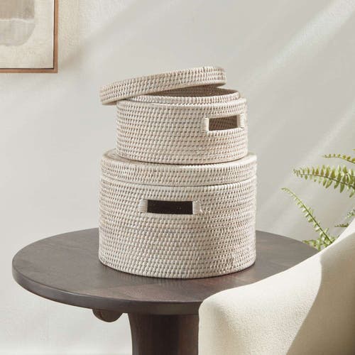 Napa Home & Garden Burma Rattan Round Lidded Boxes Set Of 2 In White