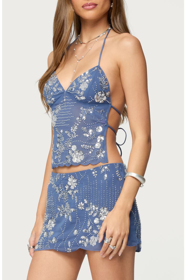 Nelley Sequin Backless Halter Top, Alternate, color, BLUE