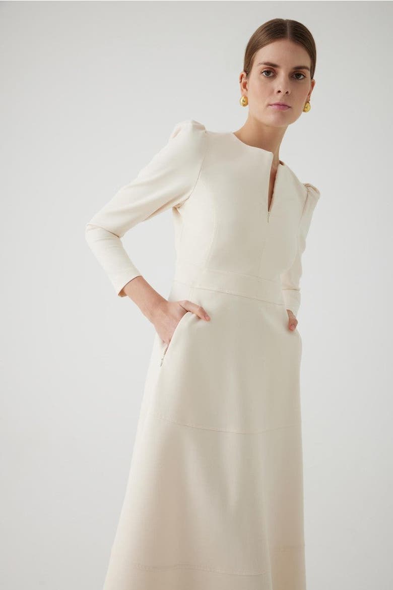 Angela Midi Dress, Alternate, color, BONE