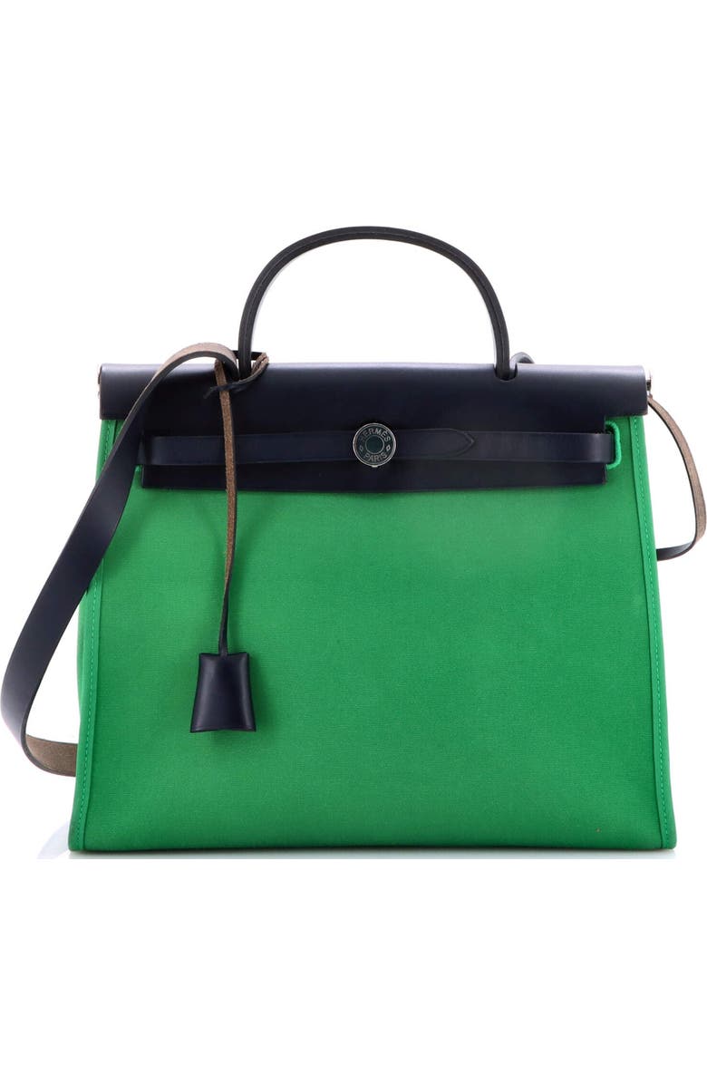 Pre-Owned Hermes Herbag Zip Leather and Toile 31, Main, color, Green