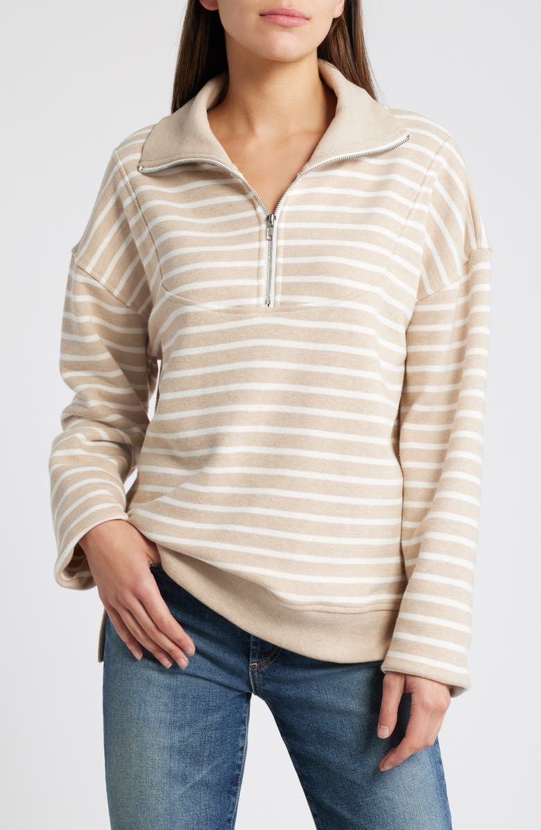 Rails Parker Half Zip Pullover, Main, color, Heather Beige Stripe