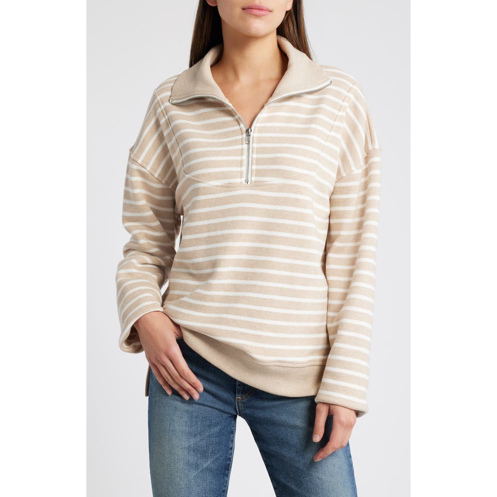 Rails Parker Half Zip Pullover In Heather Beige Stripe