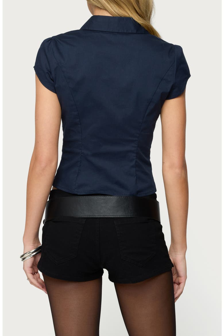 Massie Cap Sleeve Stretch Cotton Button-Up Shirt, Alternate, color, NAVY