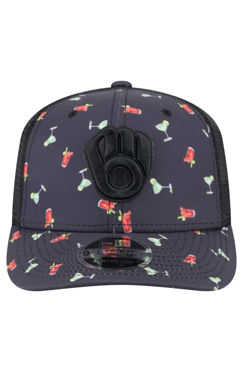 New Era Men's New Era Black Milwaukee Brewers Adventure Drinks Pattern 9SEVENTY Stretch-Snap Hat, Alternate, color, 