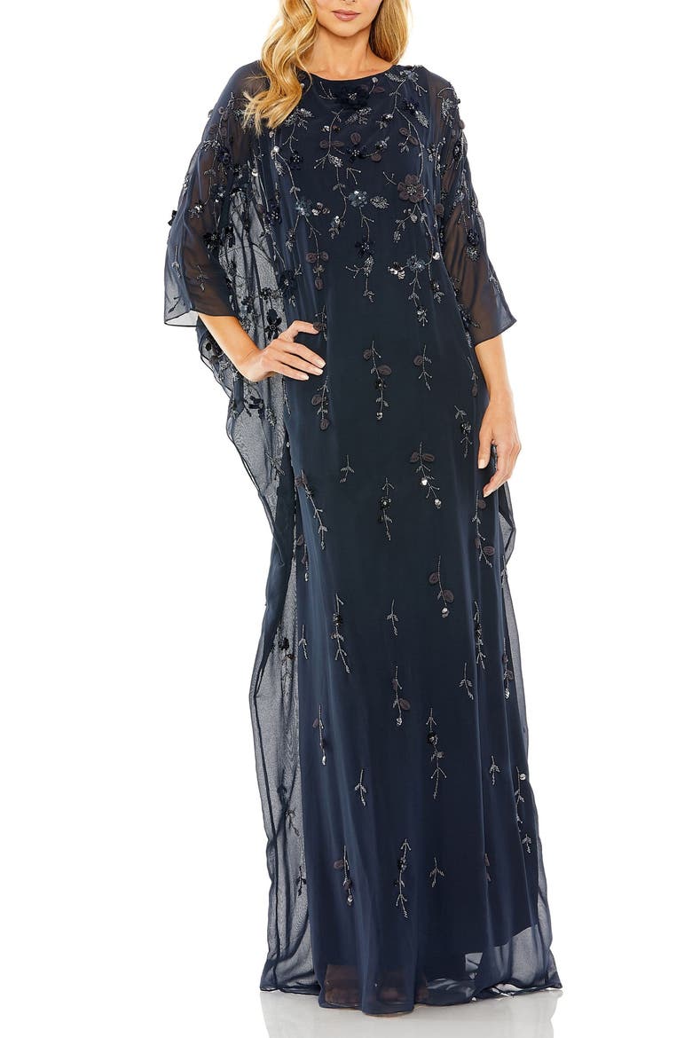 Embellished Mesh High Neck Trapeze Dress, Main, color, Midnight