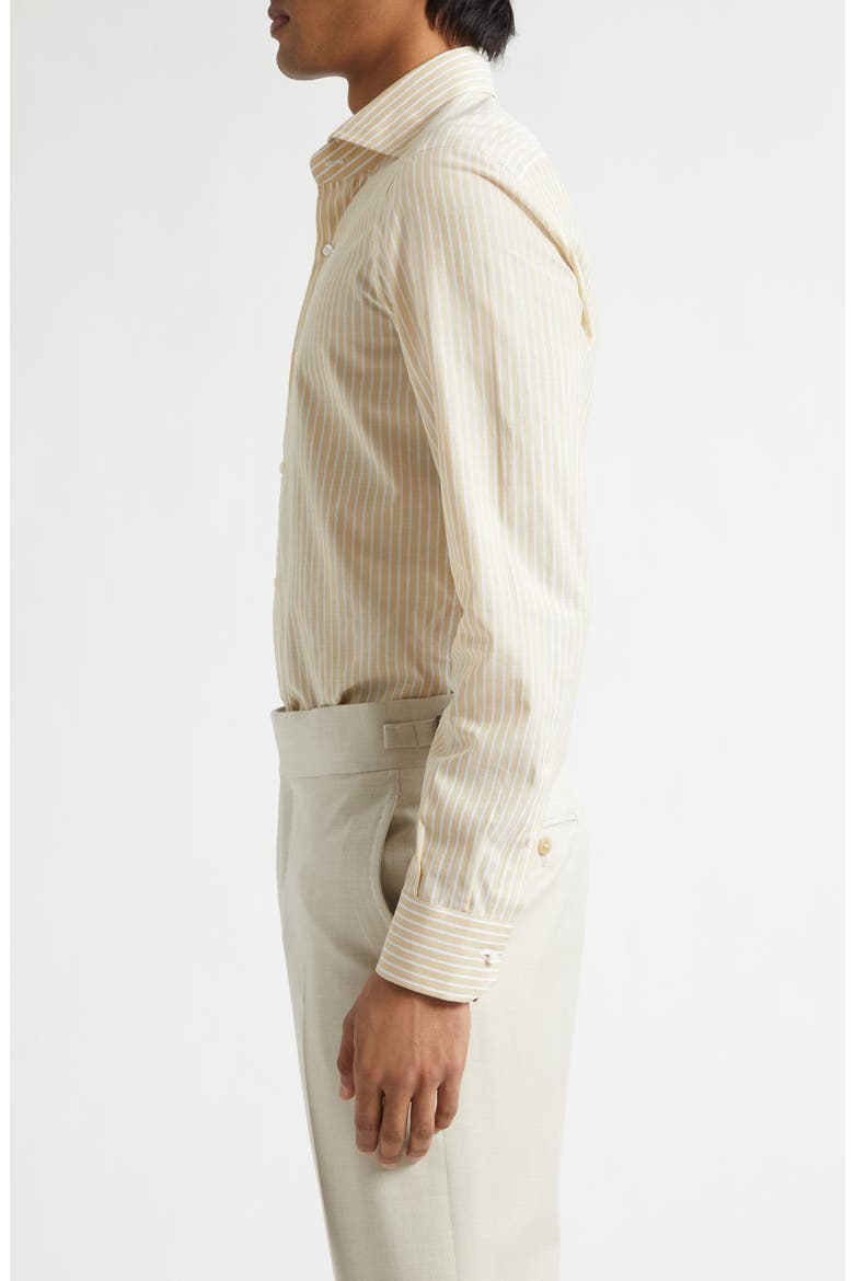 Stripe Cotton & Linen Button-Up Shirt, Alternate, color, WHITE/ YELLOW
