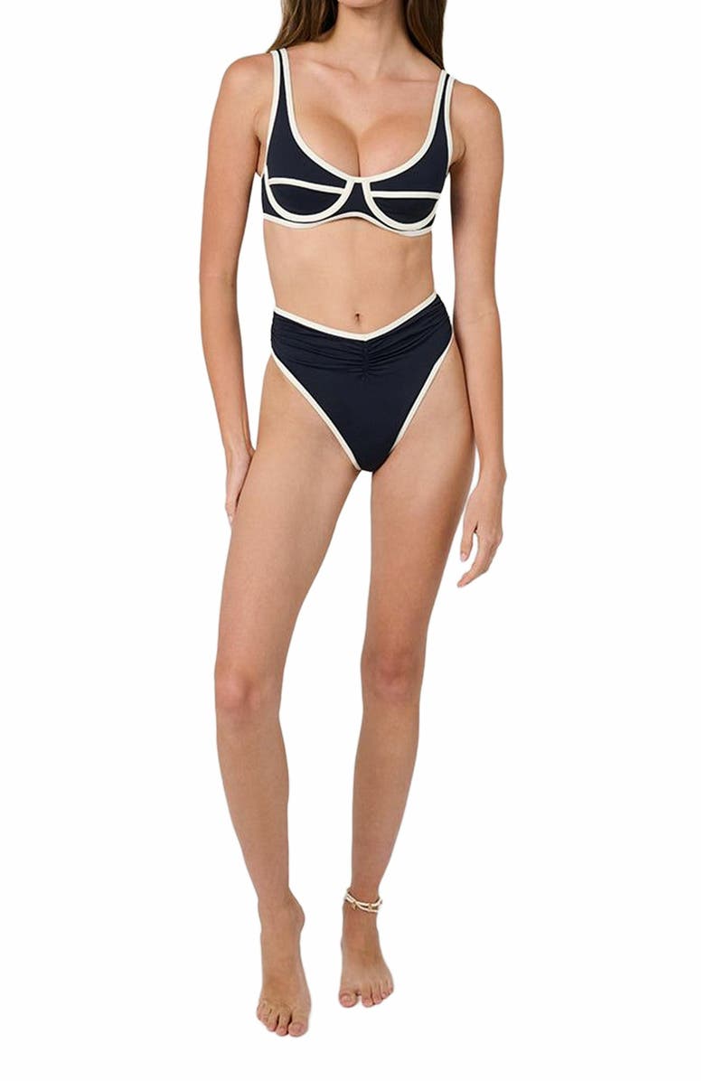 WeWoreWhat High Rise Ruched Bottom, Alternate, color, Dk Navy/Offwh