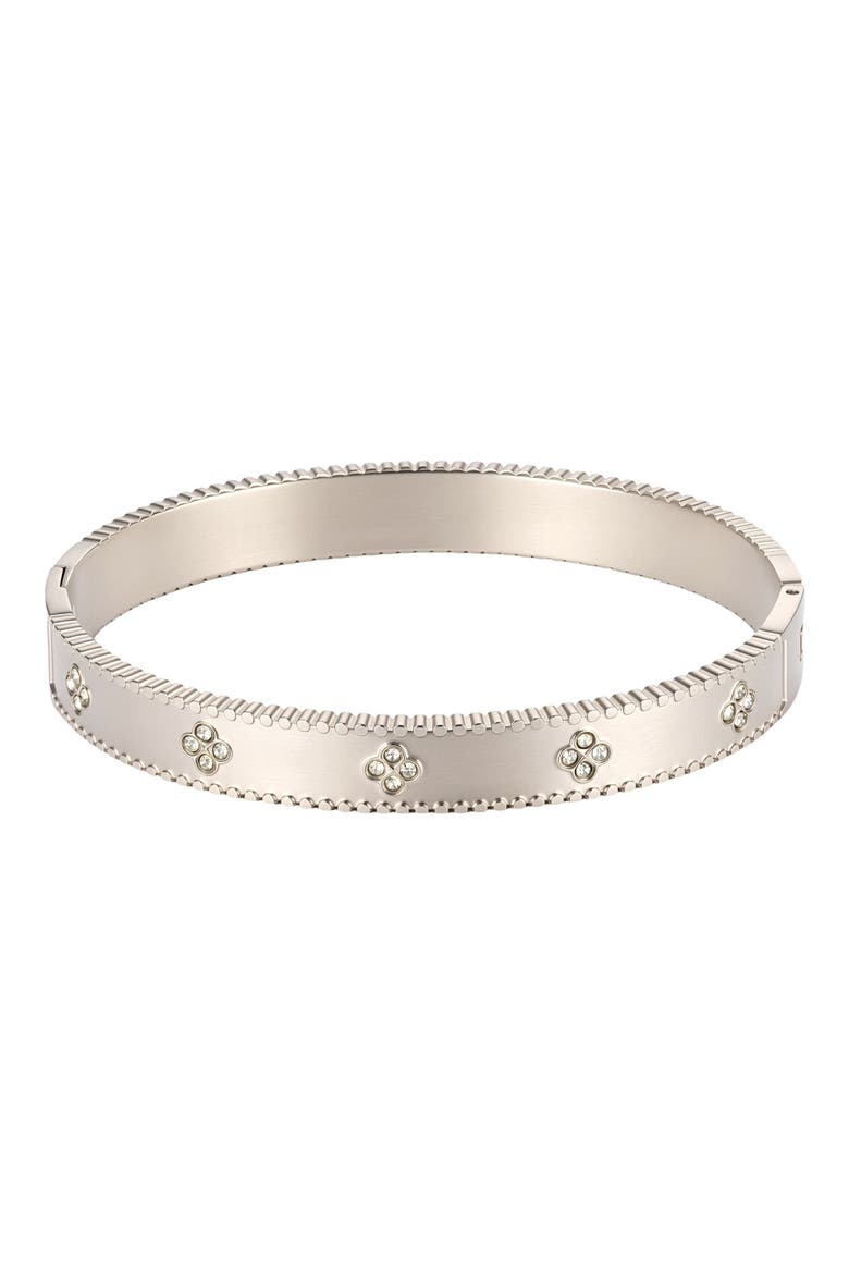 Engraved Clover Cuff Bracelet, Main, color, SILVER
