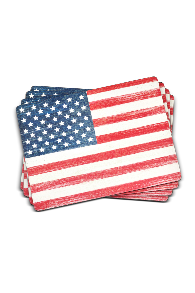 American Flag Set of 4 Cork Back Placemats, Main, color, Multi