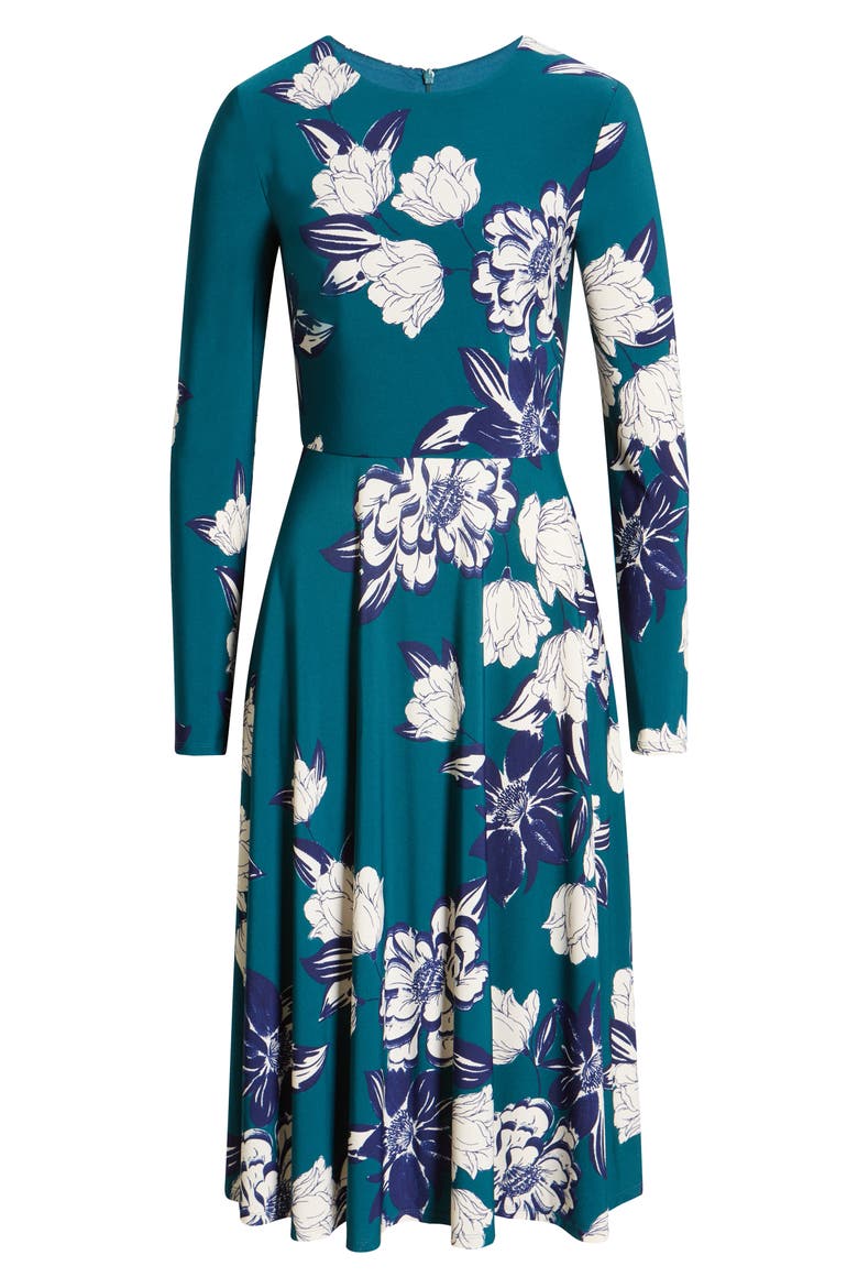 Floral Print Long Sleeve Midi Dress, Alternate, color, HUNTER
