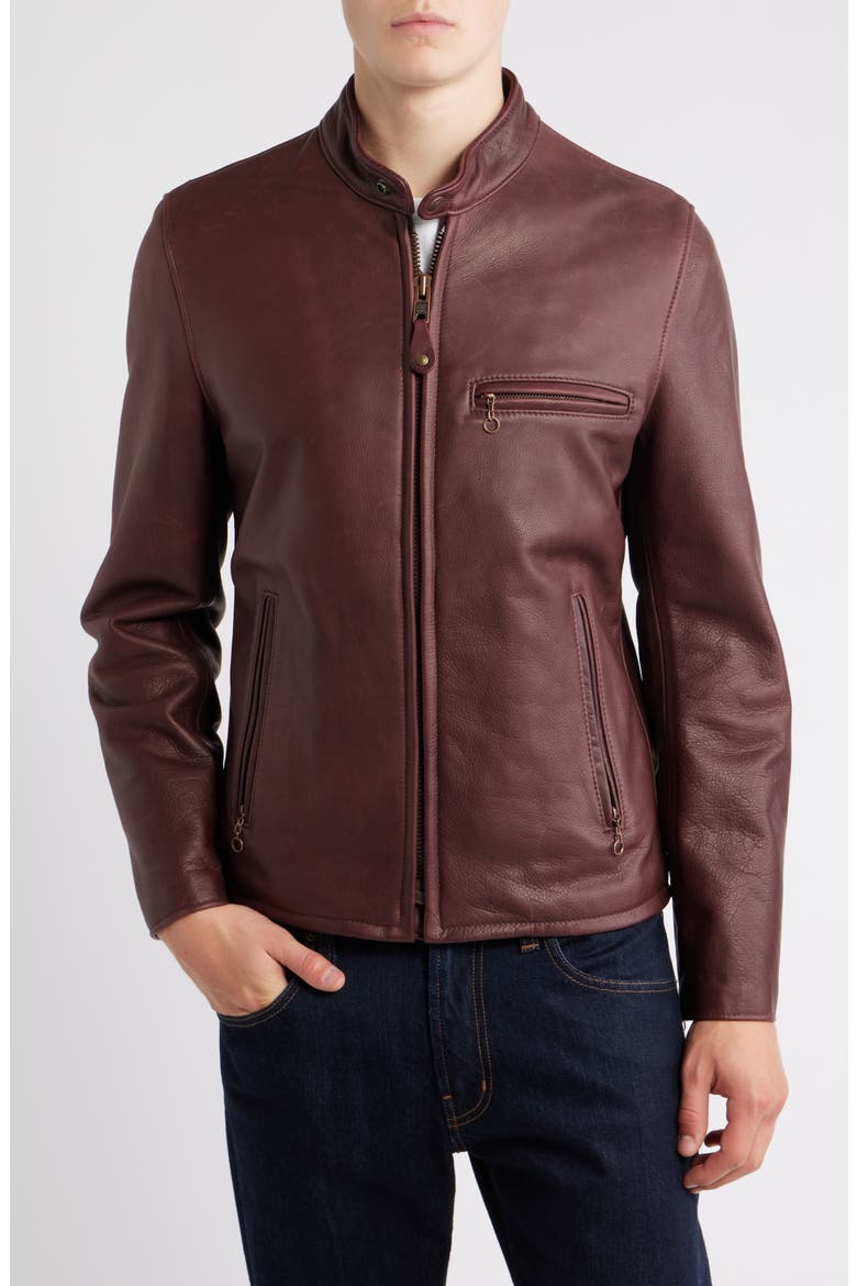 Café Racer Oil Tanned Leather Moto Jacket, Alternate, color, WINE