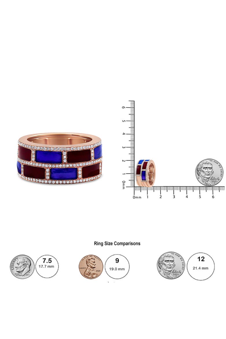 18K Rose Gold Red and Blue Enamel and 1/2 Cttw Diamond Band Ring, Alternate, color, Pink