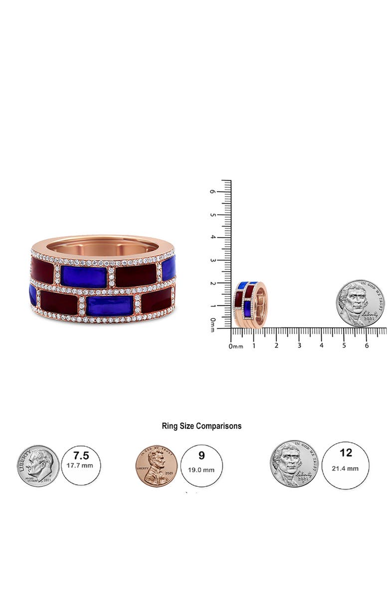 Haus of Brilliance 18K Rose Gold Red and Blue Enamel and 1/2 Cttw Diamond Band Ring, Alternate, color, Pink