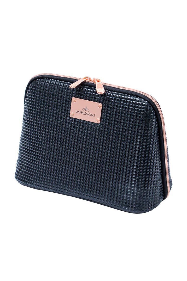 Raven Cosmetic Bag, Alternate, color, Black with rose gold accents