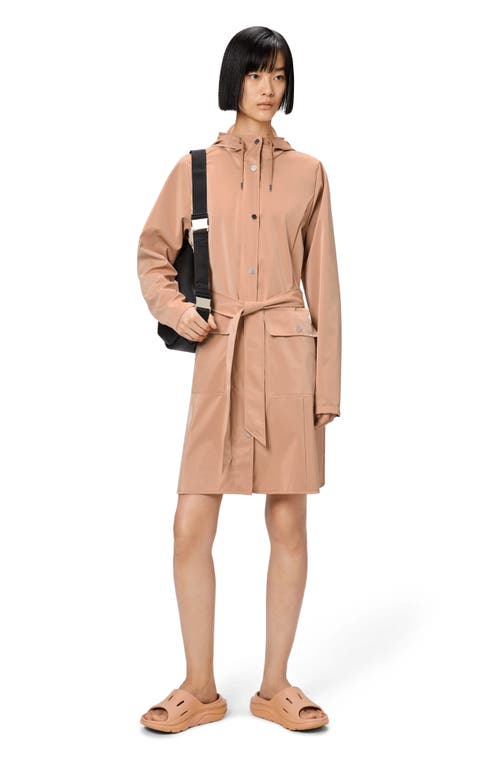 Rains Curve Waterproof Belted Jacket In Brown