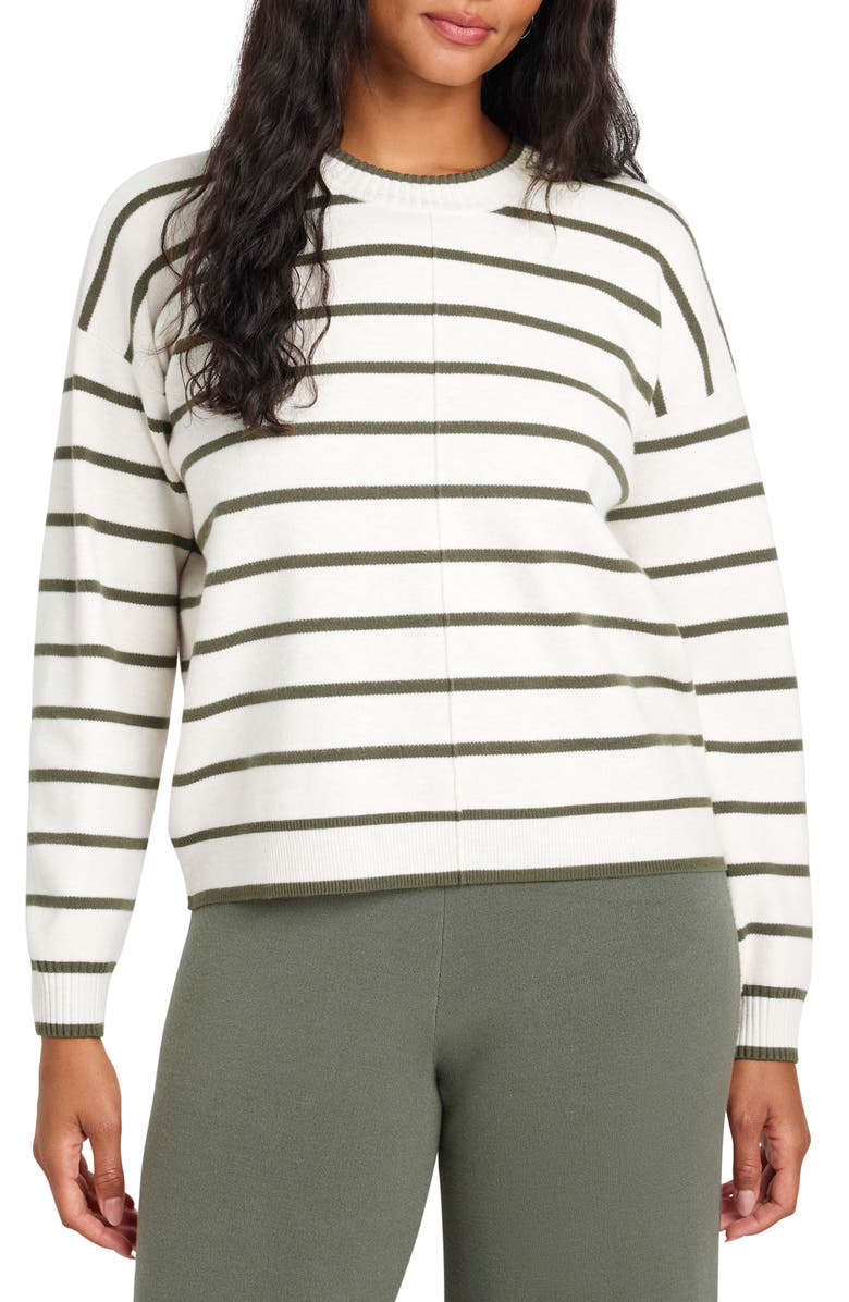 Splendid x Cella Jane Stripe Front Seam Sweater, Main, color, Snow White/ Olive Stripe