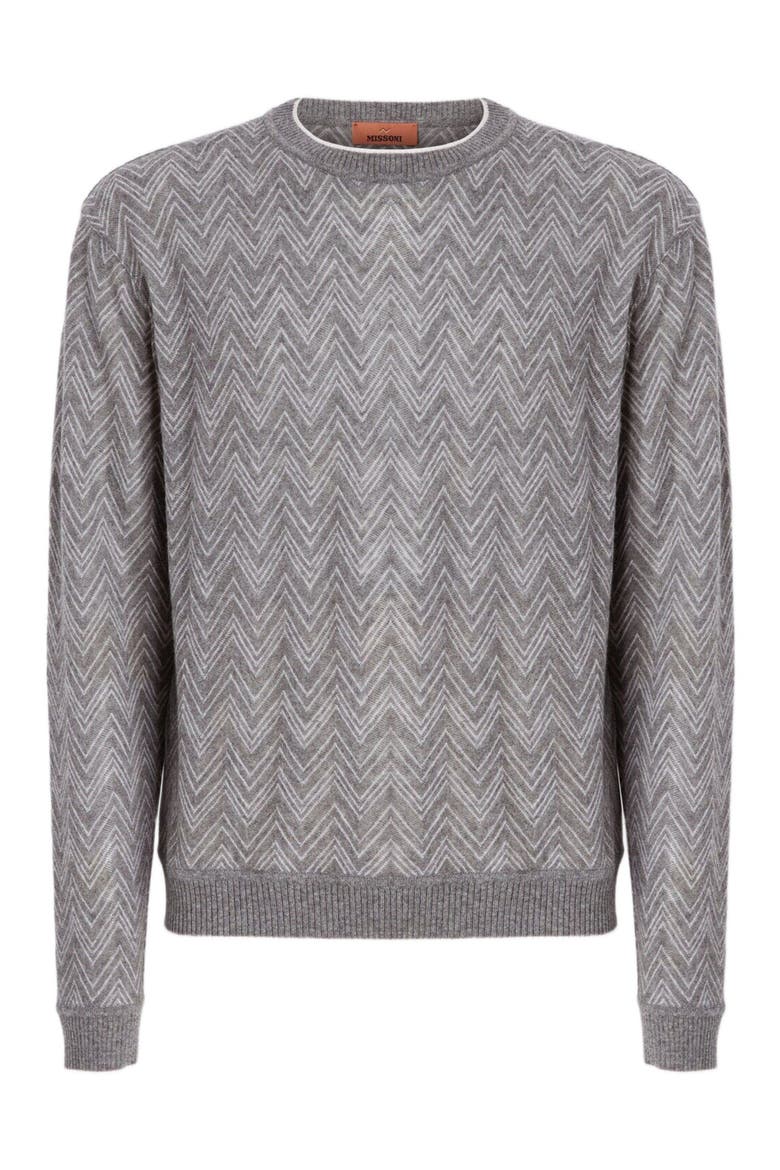 Crew-neck Cashmere Pullover With Zigzag Pattern, Alternate, color, Grey