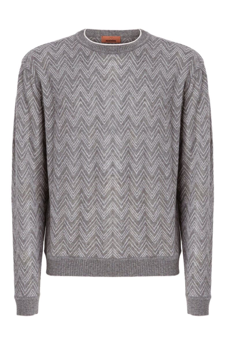 Missoni Crew-neck Cashmere Pullover With Zigzag Pattern, Alternate, color, Grey