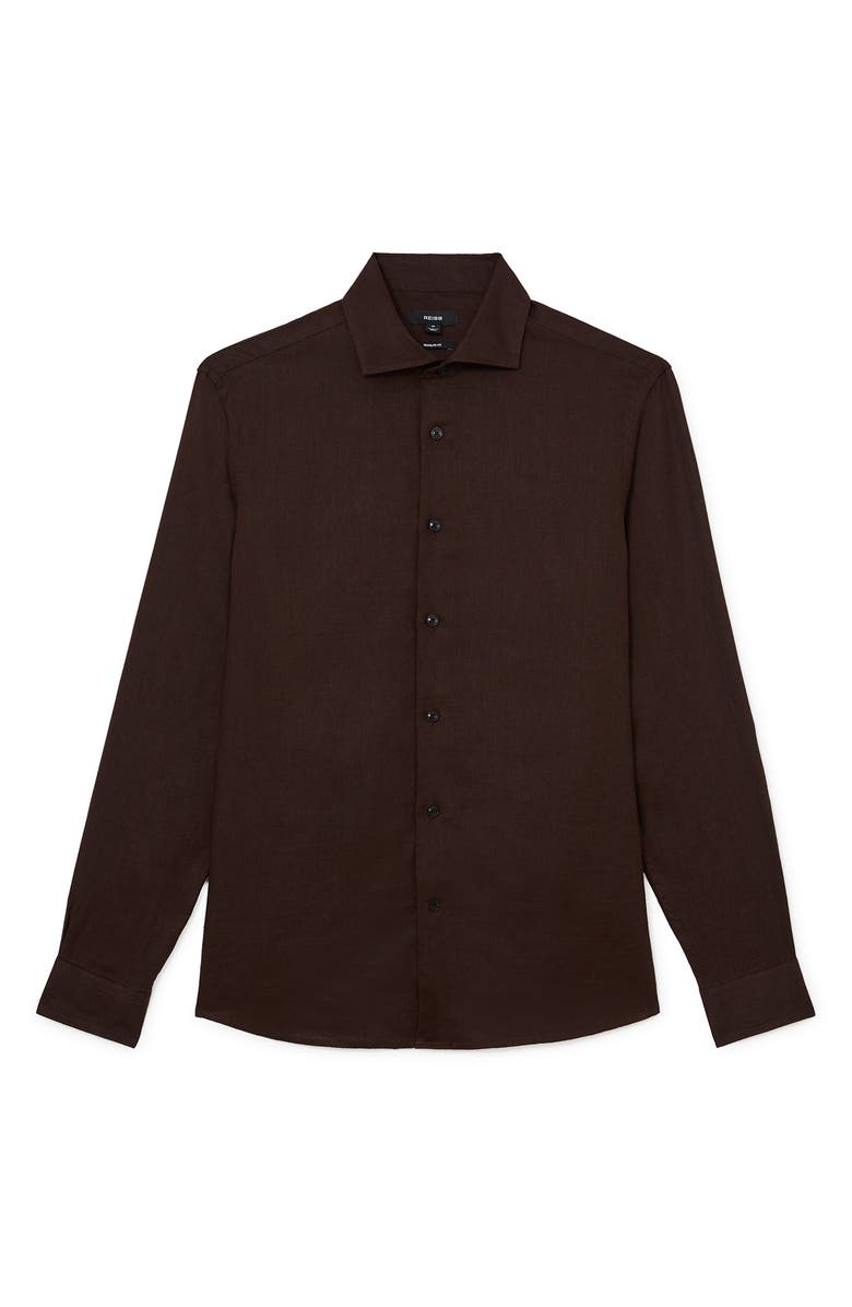 Reiss Ruban Solid Linen Button-Up Shirt, Alternate, color, Chocolate Brown