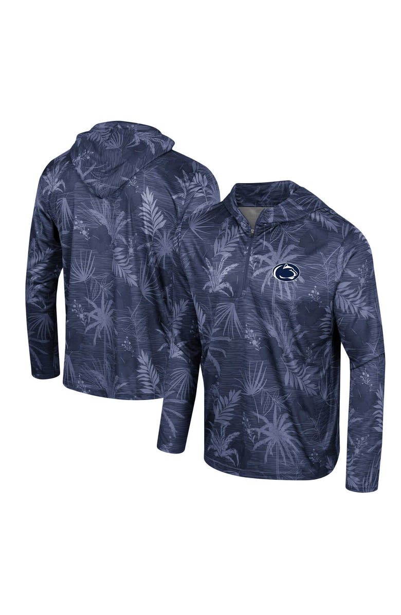 COLOSSEUM Men's Colosseum Navy Penn State Nittany Lions Palms Printed Lightweight Quarter-Zip Hooded Top, Alternate, color, 